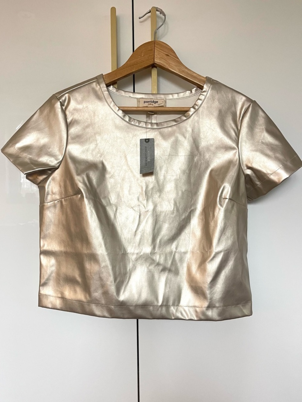 Anthropologie Porridge Collin Faux-Leather Short-Sleeve Top Small NWT - Picture 2 of 5